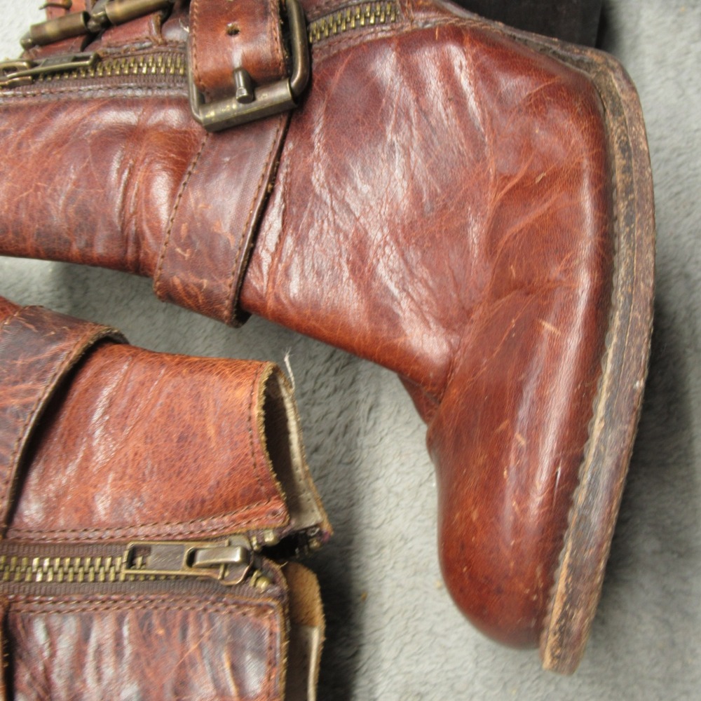 Freebird Bolo Women Boots 7 Brown Leather Dual Buckle Ankle Zip Heel Platform - Picture 7 of 15